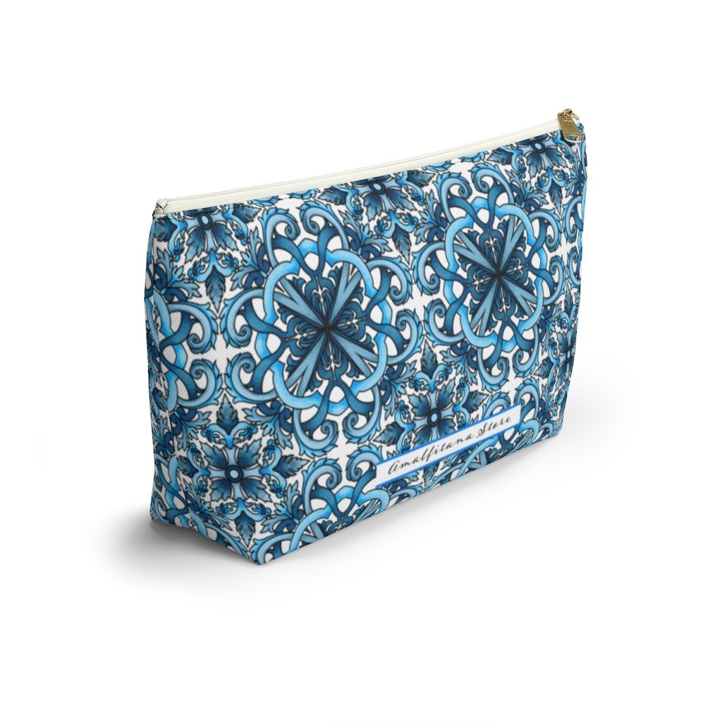 "Blue Positano" Amalfi Coast Ceramic Tiles Accessory Pouch w T-bottom - AMALFITANA STORE