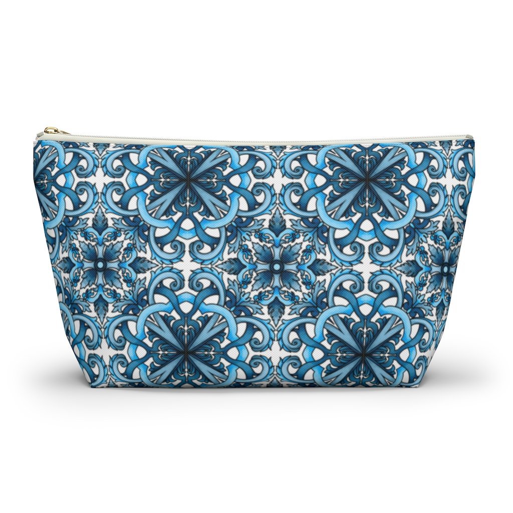 "Blue Positano" Amalfi Coast Ceramic Tiles Accessory Pouch w T-bottom - AMALFITANA STORE