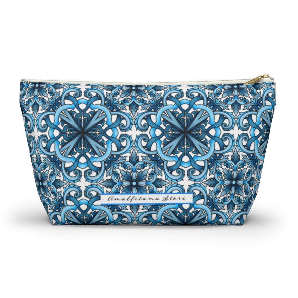 "Blue Positano" Amalfi Coast Ceramic Tiles Accessory Pouch w T-bottom - AMALFITANA STORE