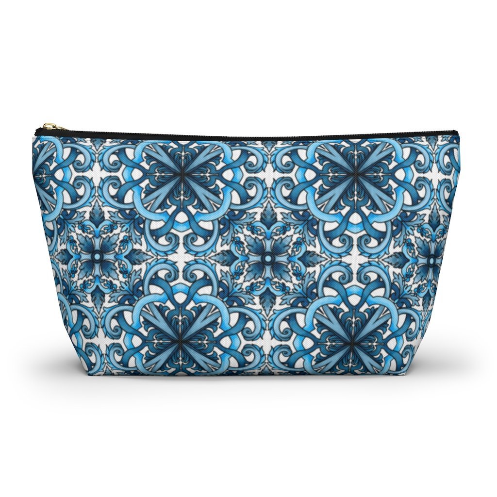 "Blue Positano" Amalfi Coast Ceramic Tiles Accessory Pouch w T-bottom - AMALFITANA STORE