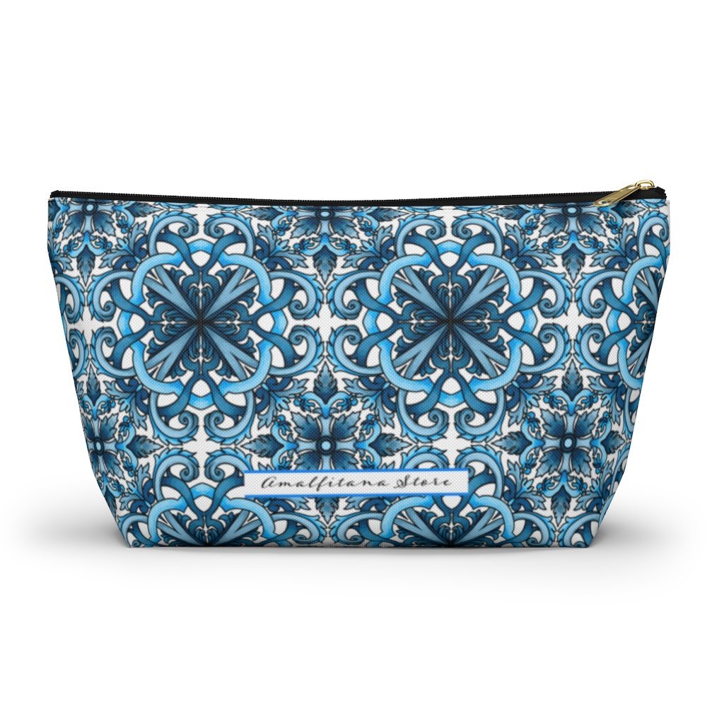 "Blue Positano" Amalfi Coast Ceramic Tiles Accessory Pouch w T-bottom - AMALFITANA STORE