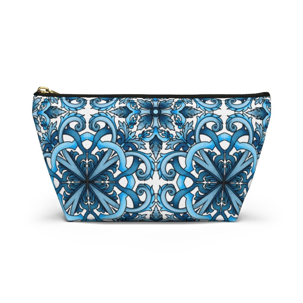 "Blue Positano" Amalfi Coast Ceramic Tiles Accessory Pouch w T-bottom - AMALFITANA STORE