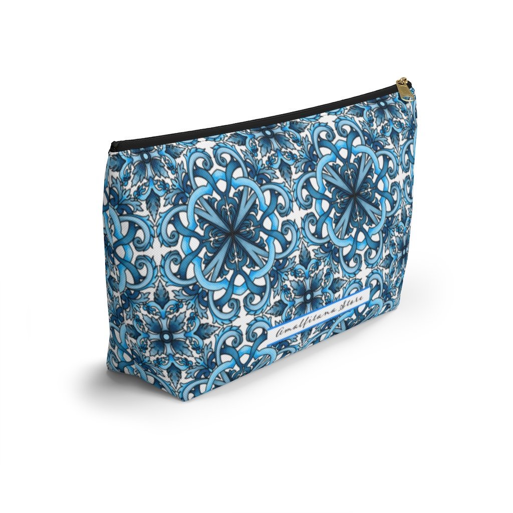 "Blue Positano" Amalfi Coast Ceramic Tiles Accessory Pouch w T-bottom - AMALFITANA STORE