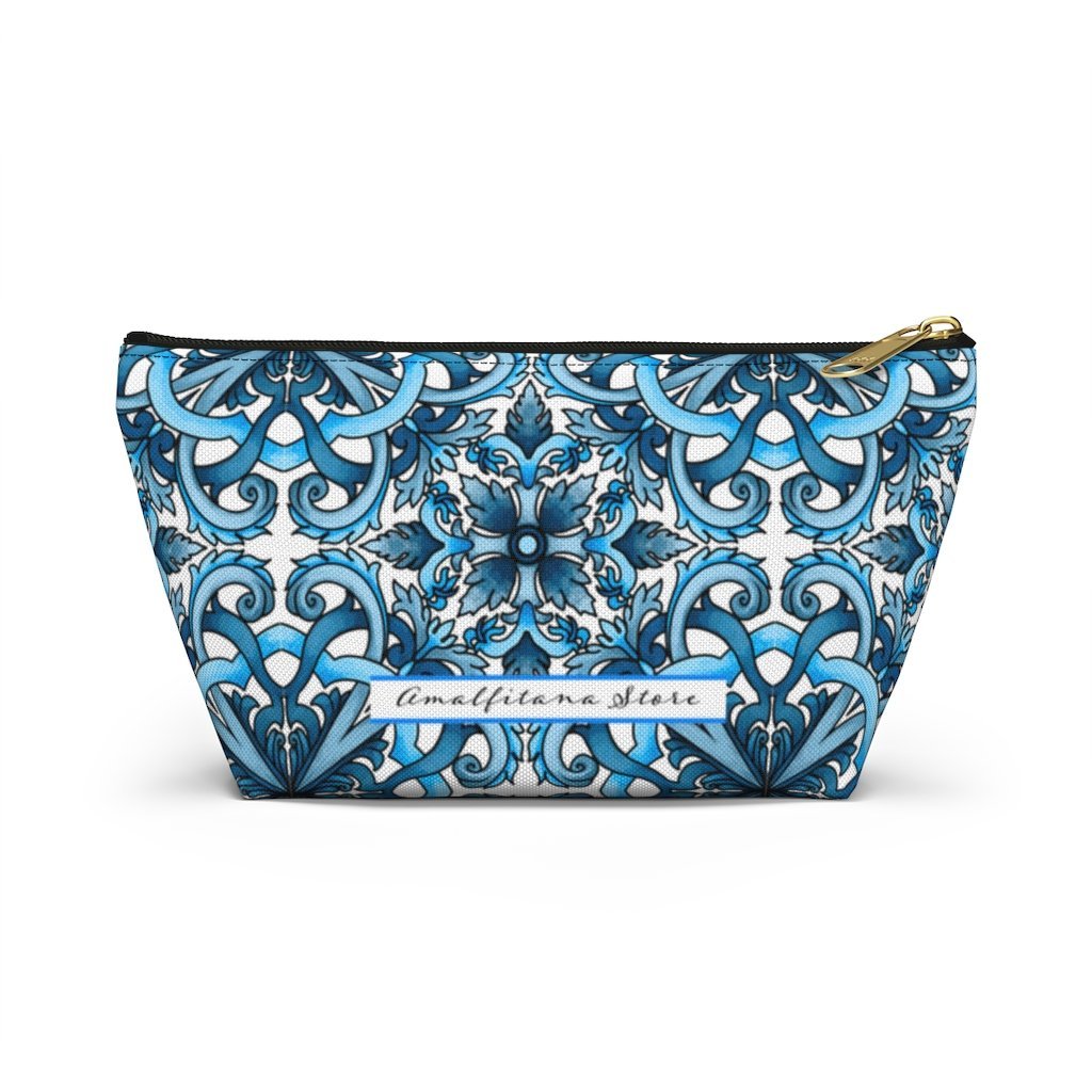 "Blue Positano" Amalfi Coast Ceramic Tiles Accessory Pouch w T-bottom - AMALFITANA STORE