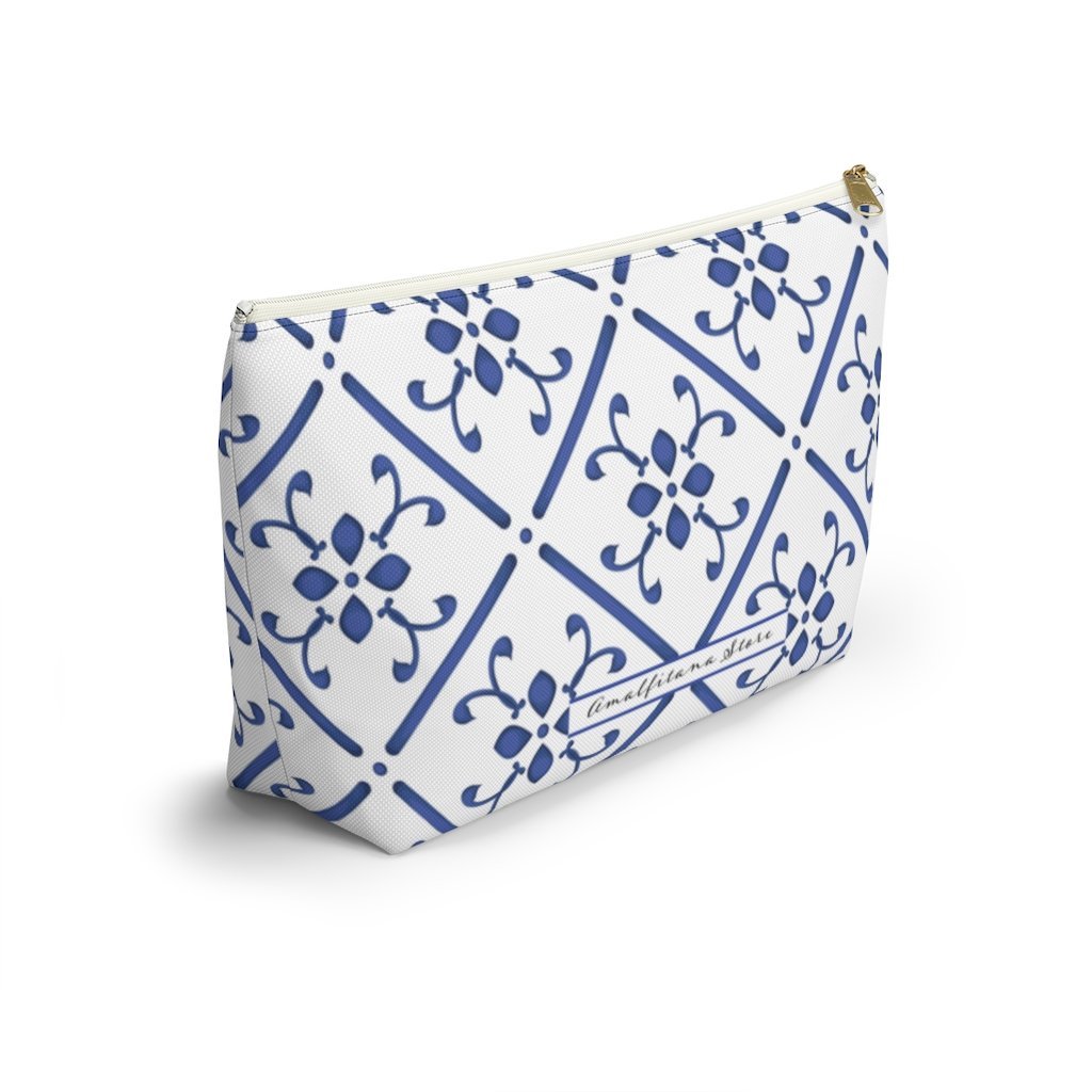 Blue Praiano Tiles Ceramic Travel Bag Accessory Pouch w T-bottom - AMALFITANA STORE