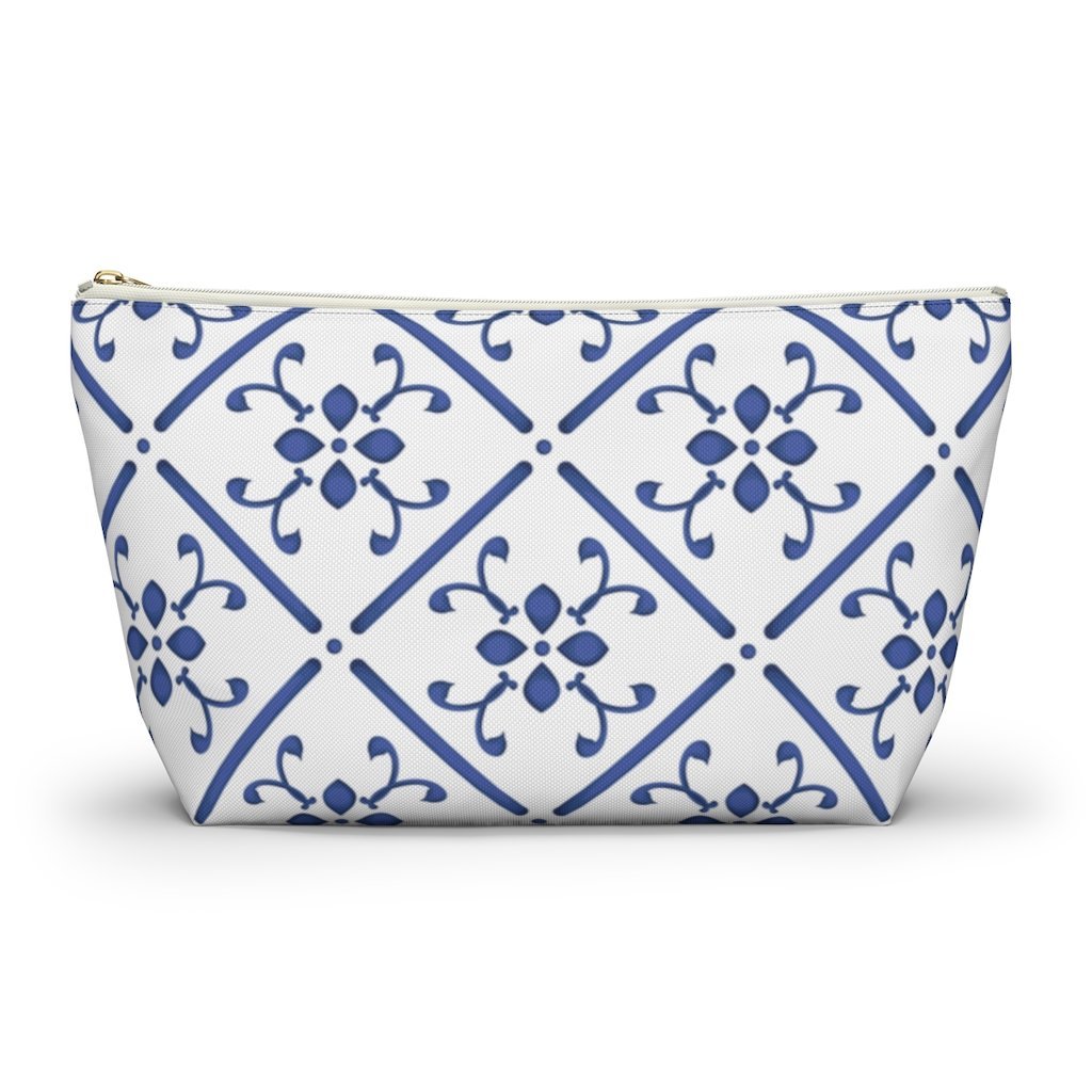 Blue Praiano Tiles Ceramic Travel Bag Accessory Pouch w T-bottom - AMALFITANA STORE