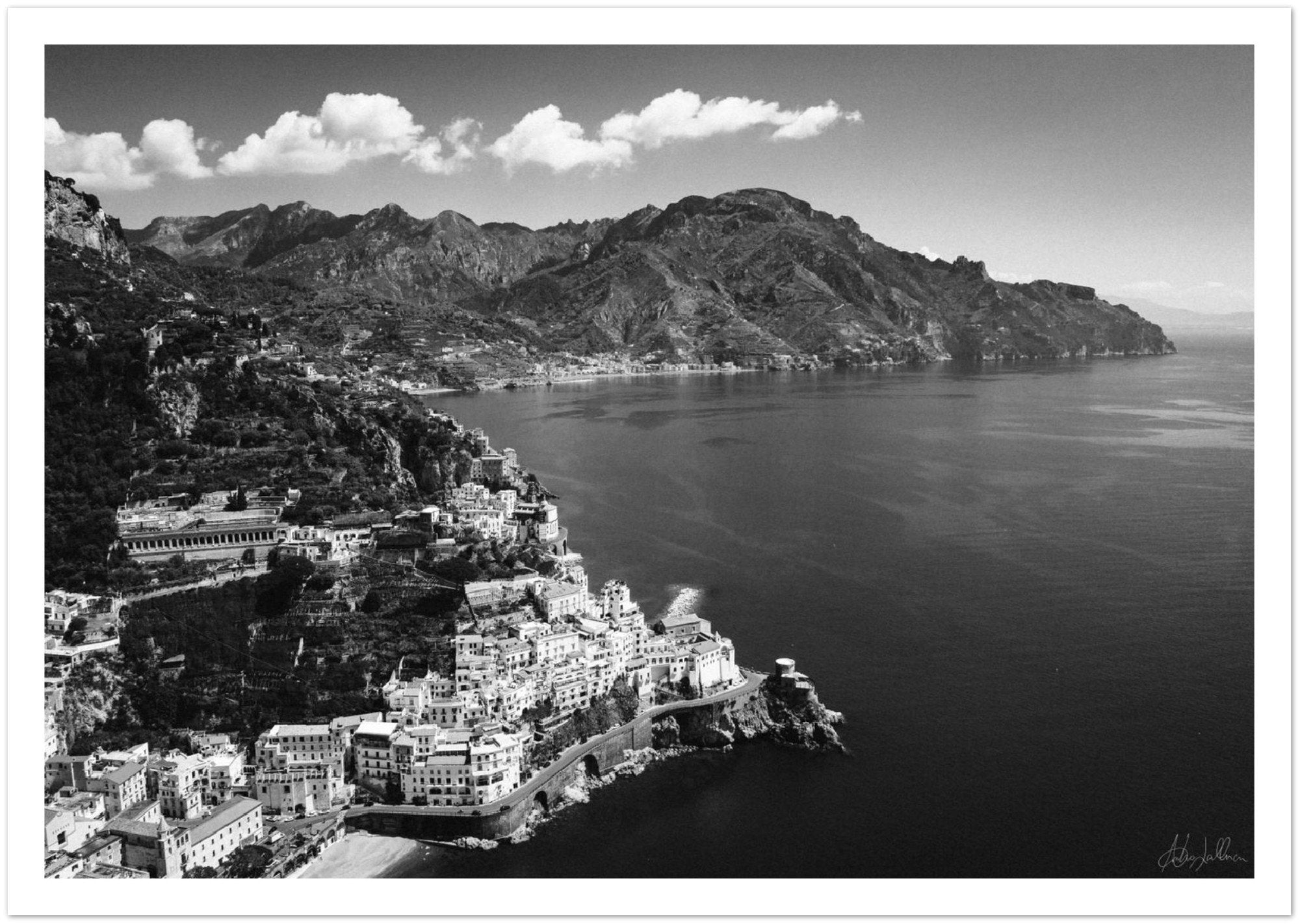 Amalfi Coast Aerial View B&W Premium Semi-Glossy Print