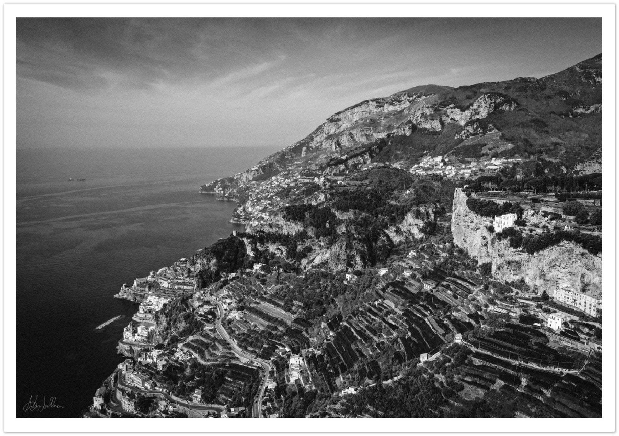 Amalfi Coast Aerial View  BW Premium Semi-Glossy Print