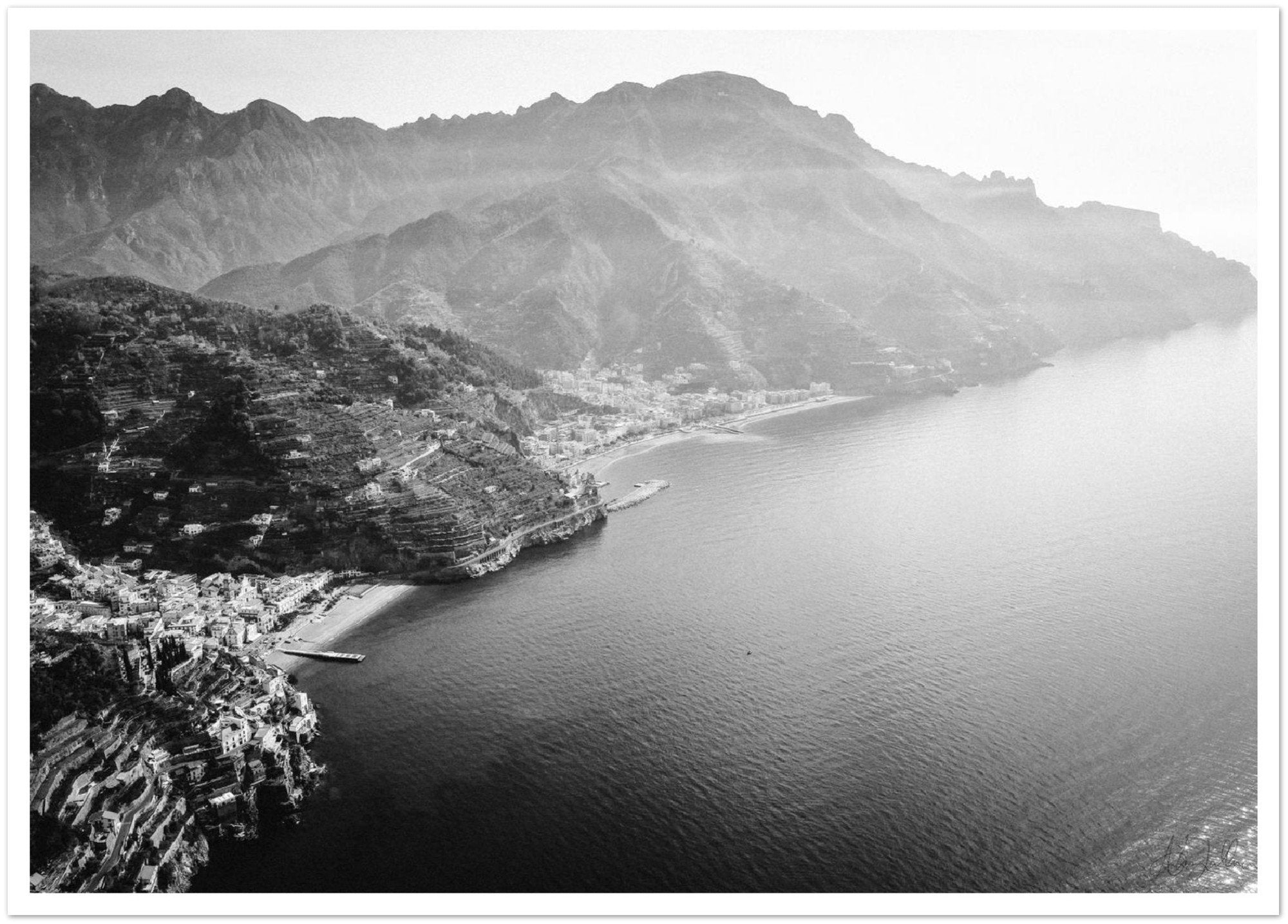 Amalfi Coast Aerial View B&W Semi-Glossy Print