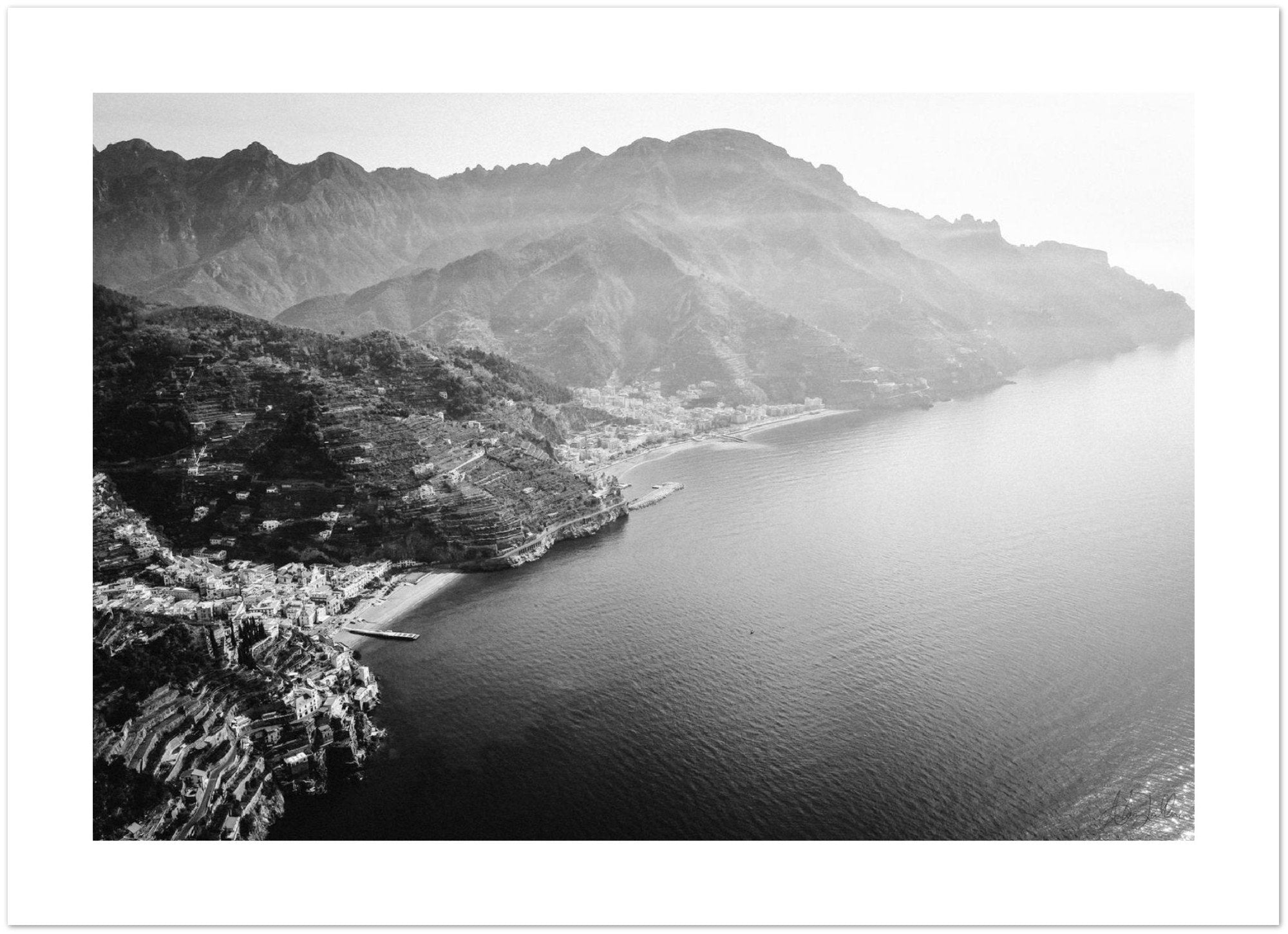 Amalfi Coast Aerial View B&W Semi-Glossy Print