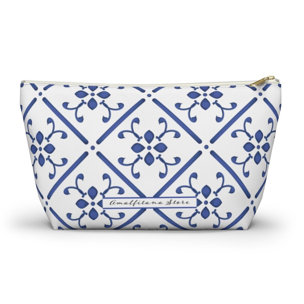 Blue Praiano Tiles Ceramic Travel Bag Accessory Pouch w T-bottom - AMALFITANA STORE