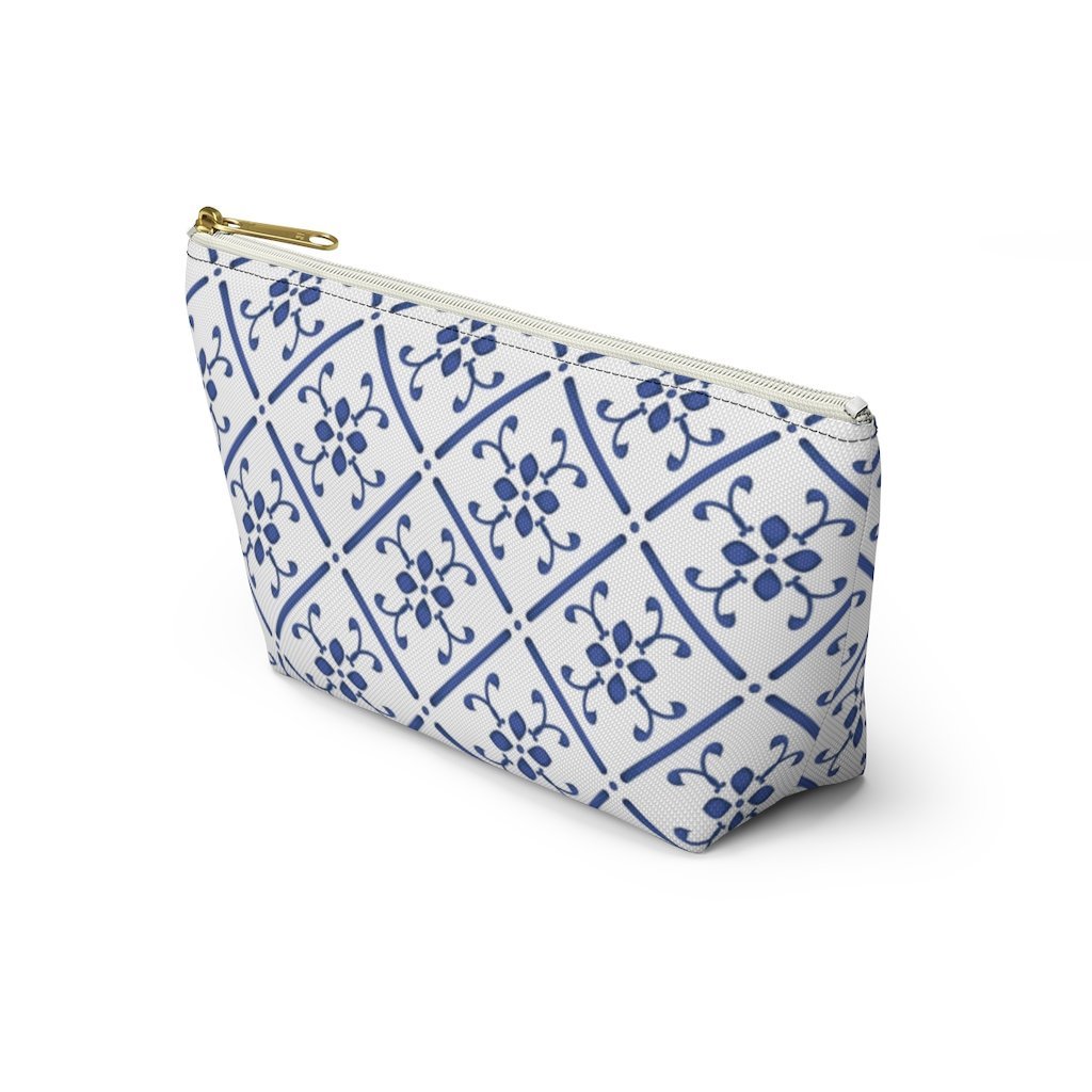 Blue Praiano Tiles Ceramic Travel Bag Accessory Pouch w T-bottom - AMALFITANA STORE