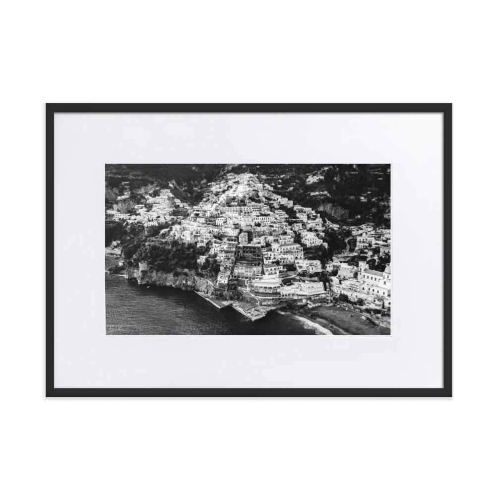 Positano Cliff BW Matte Paper Framed Poster With Mat - AMALFITANA STORE
