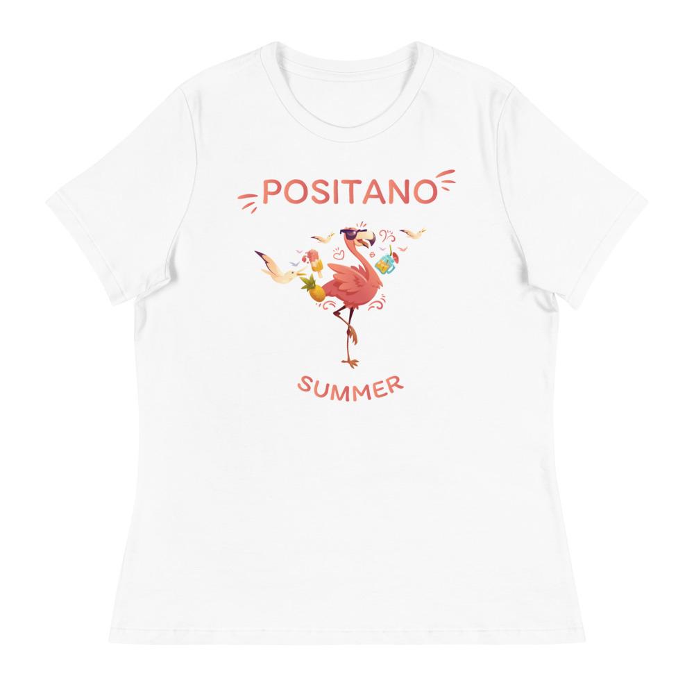 "Positano" Flamingo Summer Women's Relaxed T-Shirt - AMALFITANA STORE