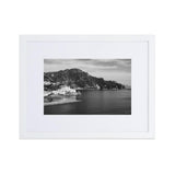 "Santa Caterina" Amalfi View BW Matte Paper Framed Poster With Mat - AMALFITANA STORE