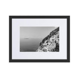 "The Cliff" Positano BW Matte Paper Framed Poster With Mat - AMALFITANA STORE
