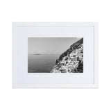 "The Cliff" Positano BW Matte Paper Framed Poster With Mat - AMALFITANA STORE