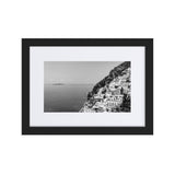 "The Cliff" Positano BW Matte Paper Framed Poster With Mat - AMALFITANA STORE