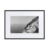 "The Cliff" Positano BW Matte Paper Framed Poster With Mat - AMALFITANA STORE
