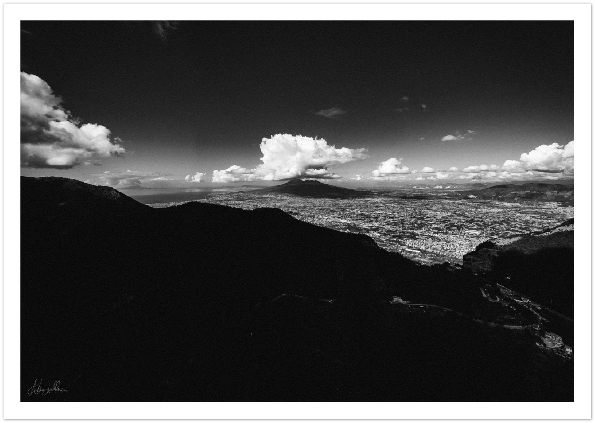 Vesuvio Aerial View B&W Premium Semi-Glossy Print